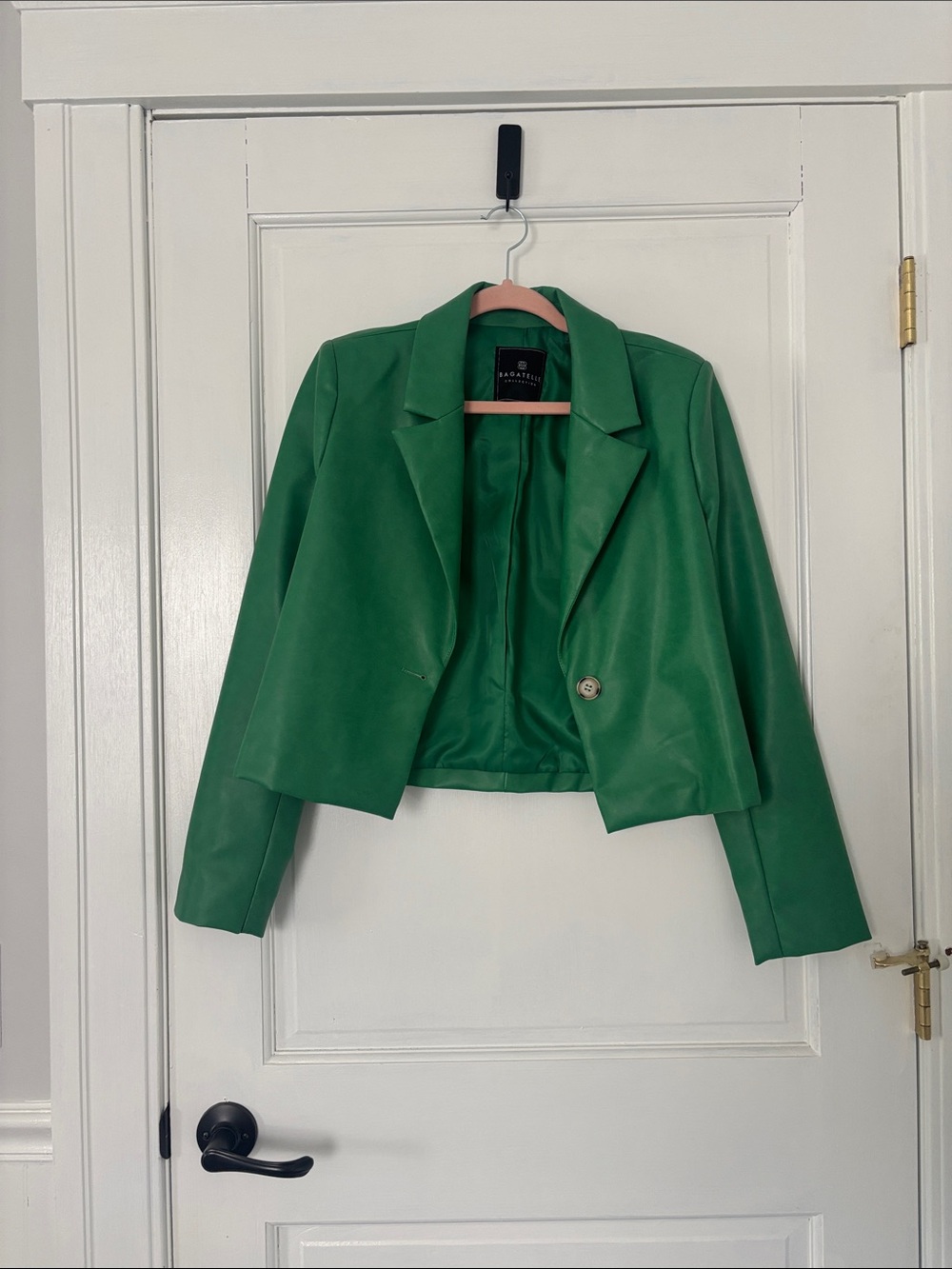 Vegan Leather Cropped Emerald Blazer
